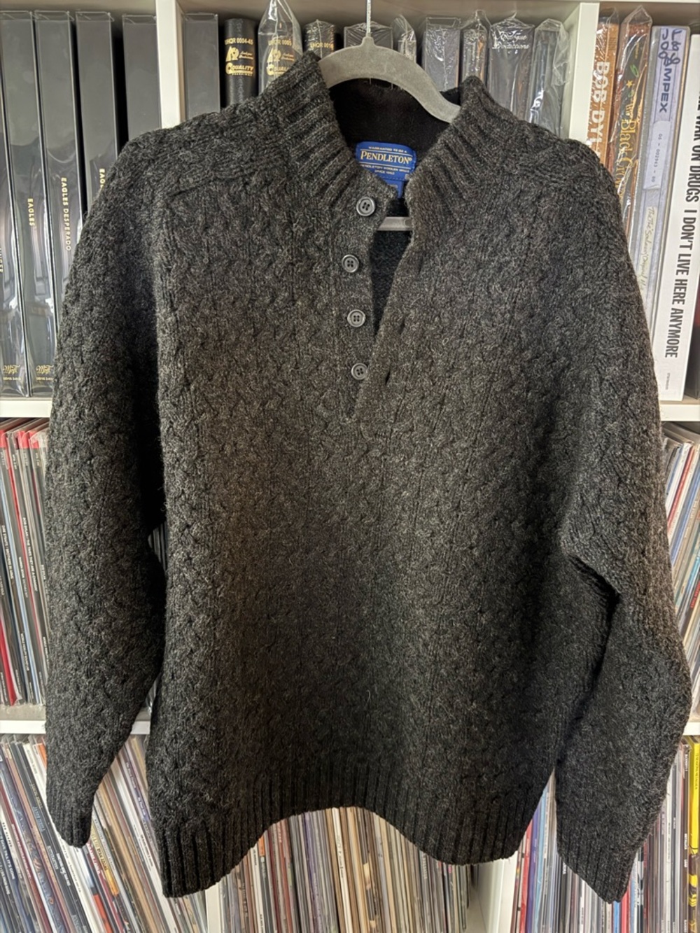 Pendleton Men's Charcoal Cable-Knit Button Mock Sweater